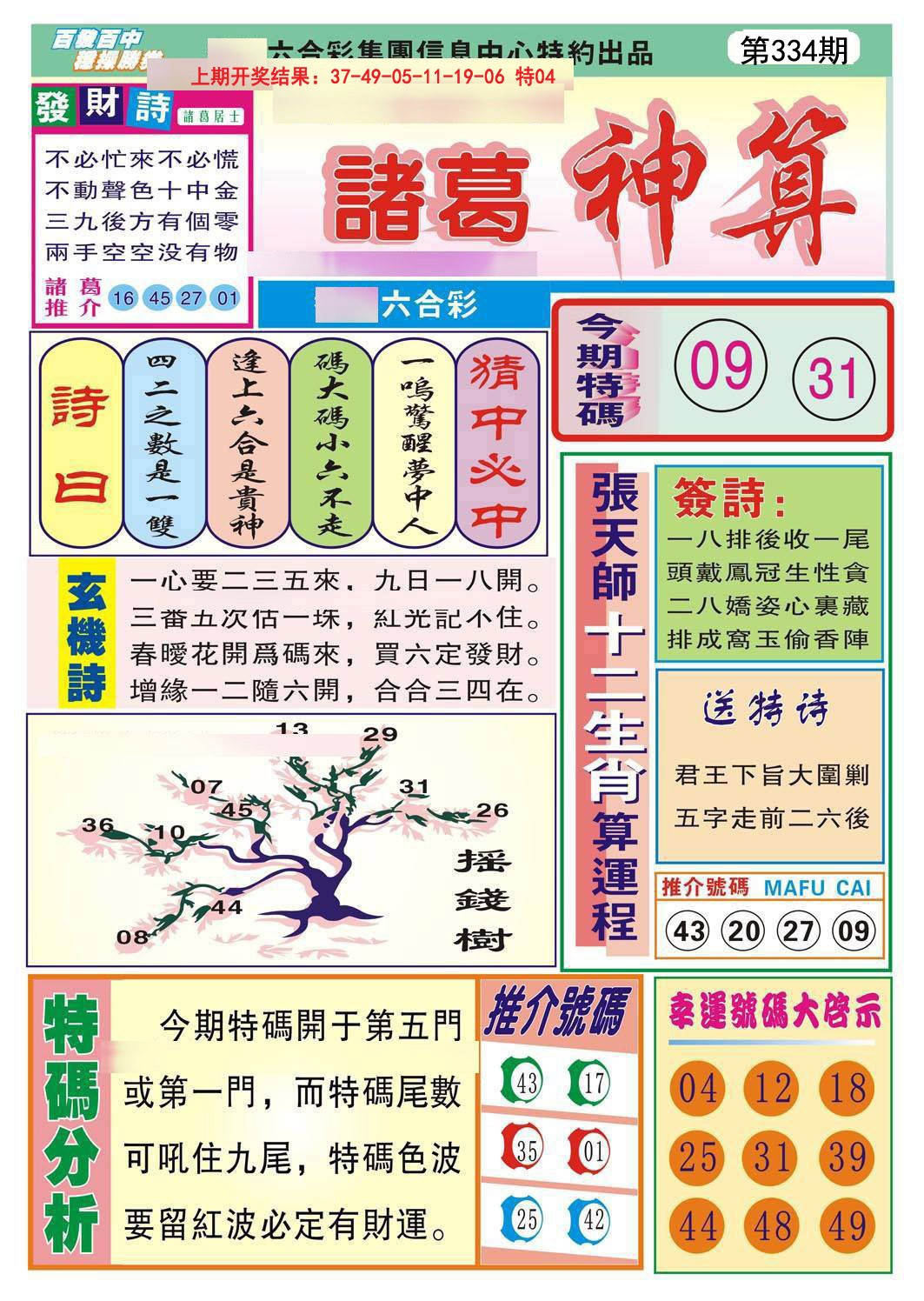 2024334期诸葛神算