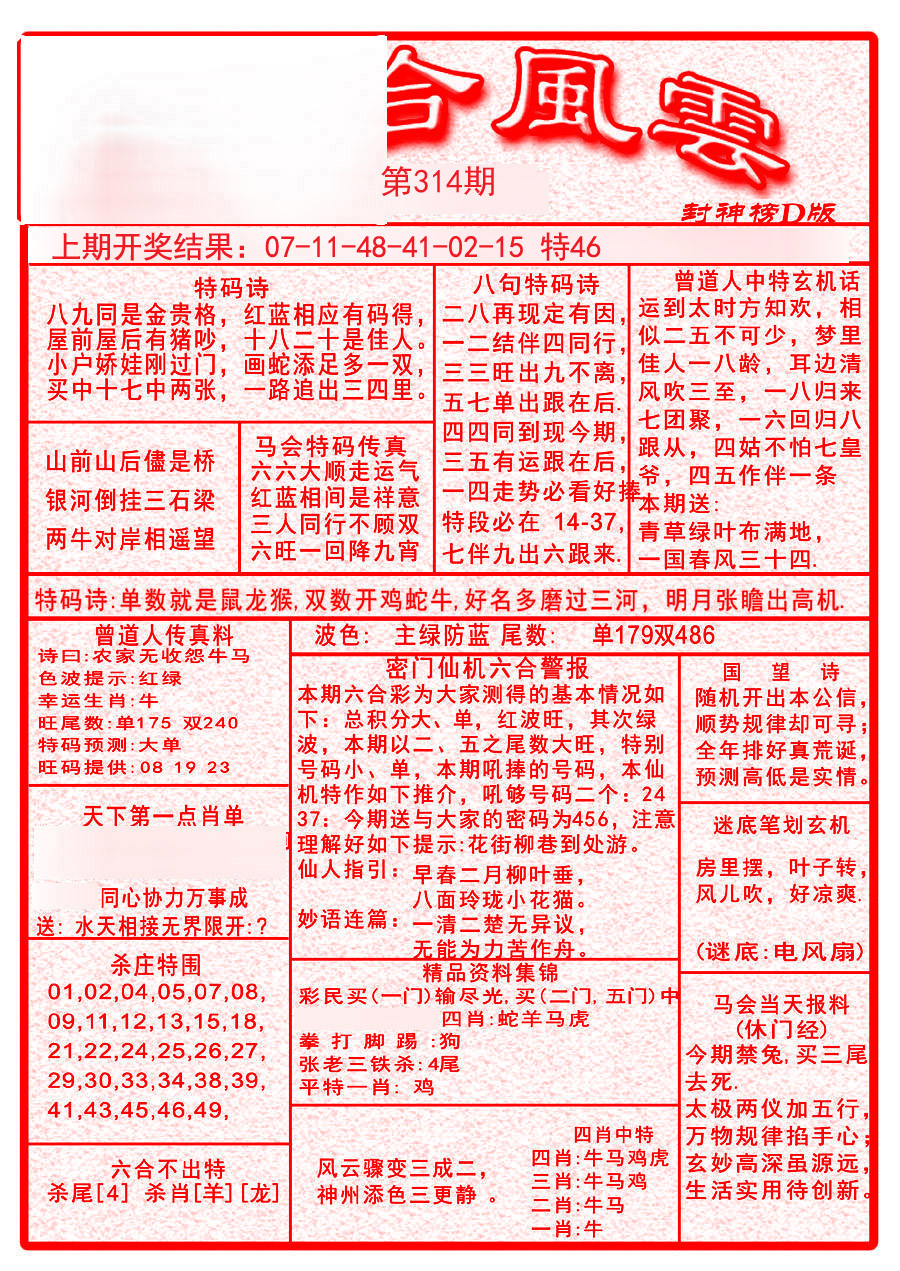 2024314期六合风云A