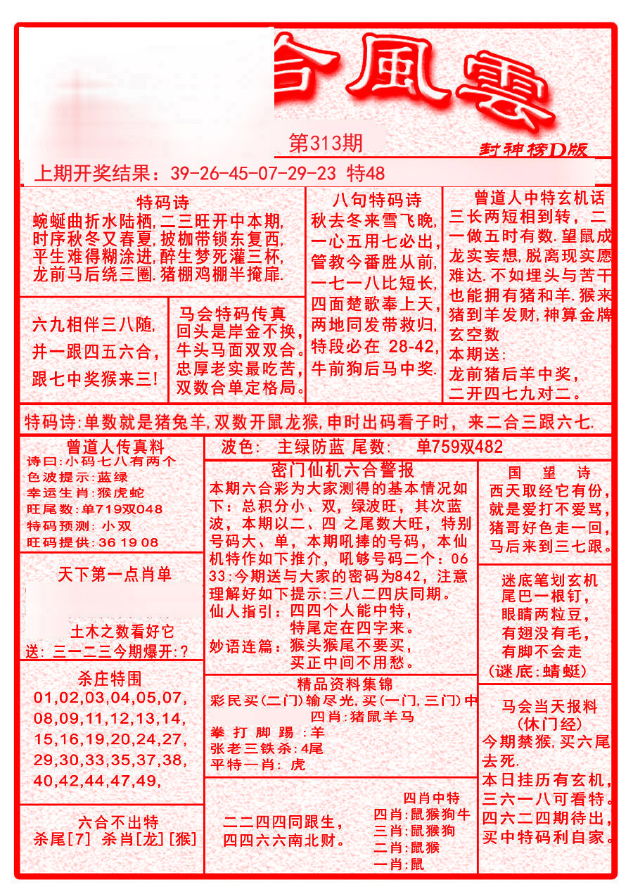 2024313期六合风云A