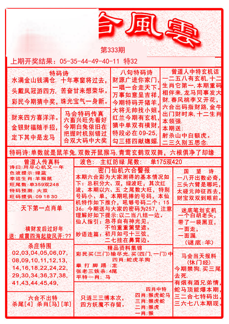 2024333期六合风云A
