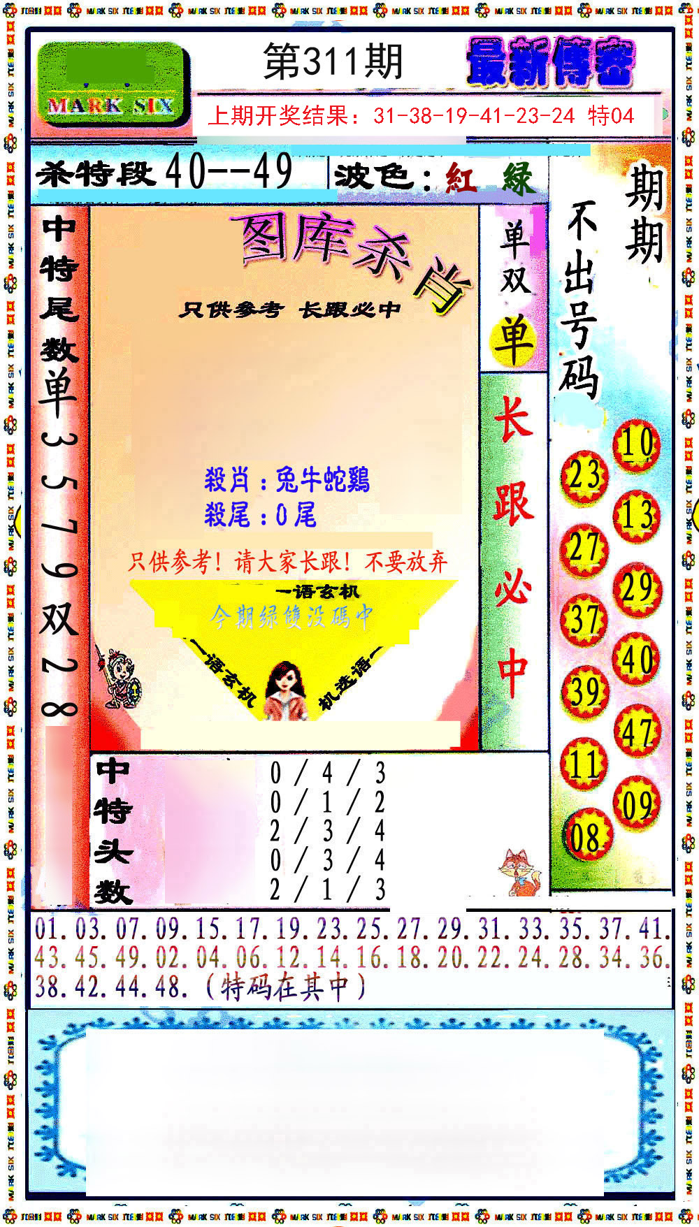 2024311期最新传密绝杀6肖