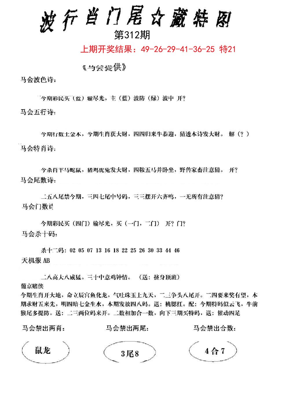 2024312期波行肖尾藏特图