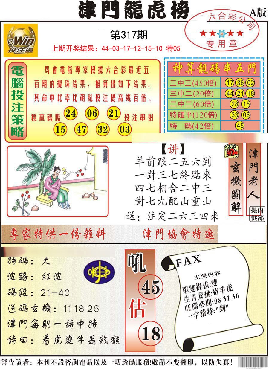 2024317期津门龙虎榜A