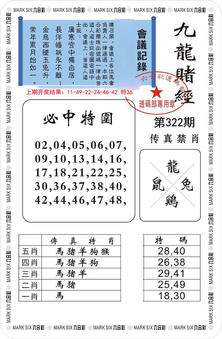2024322期九龙赌经