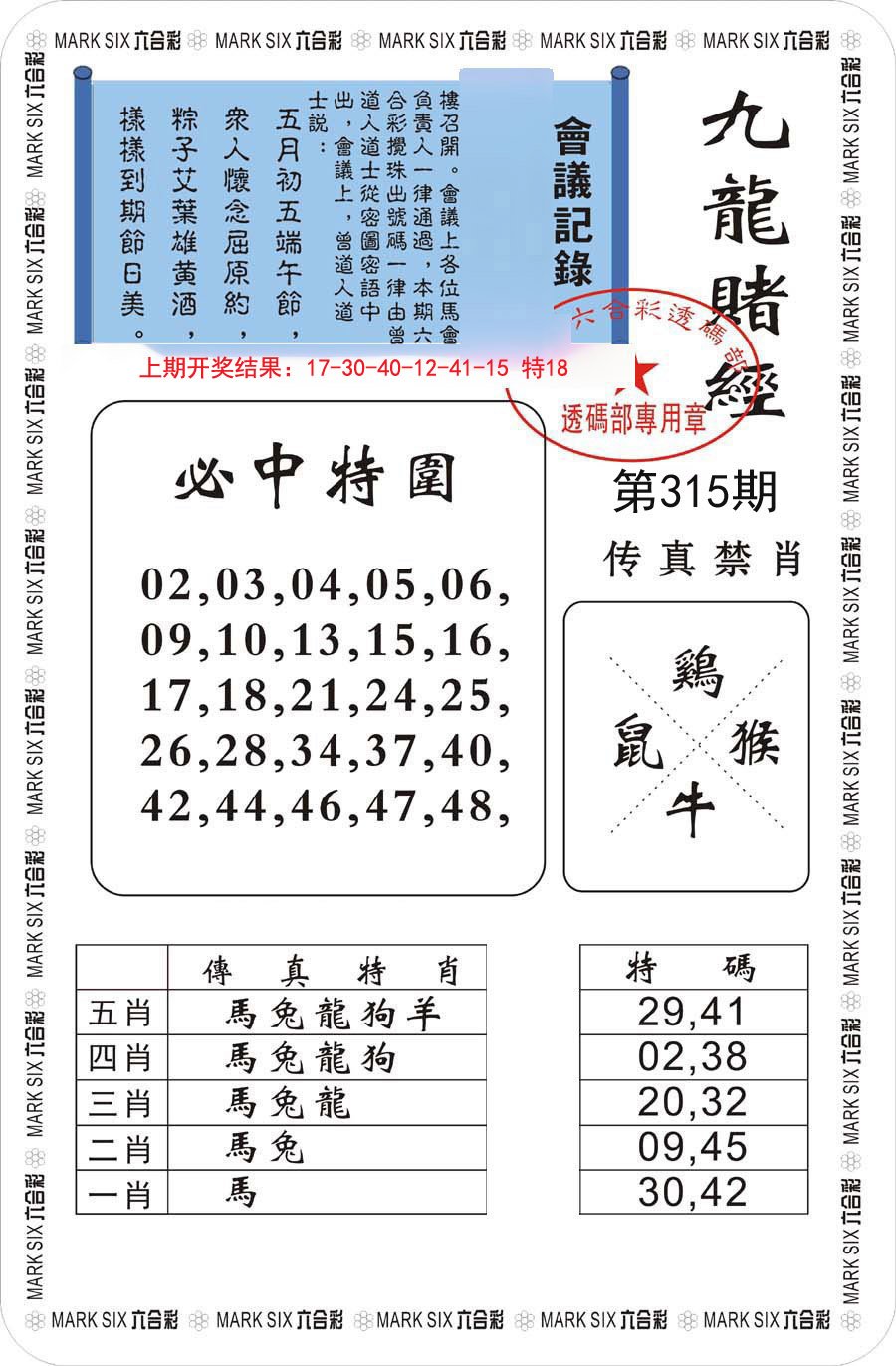 2024315期九龙赌经