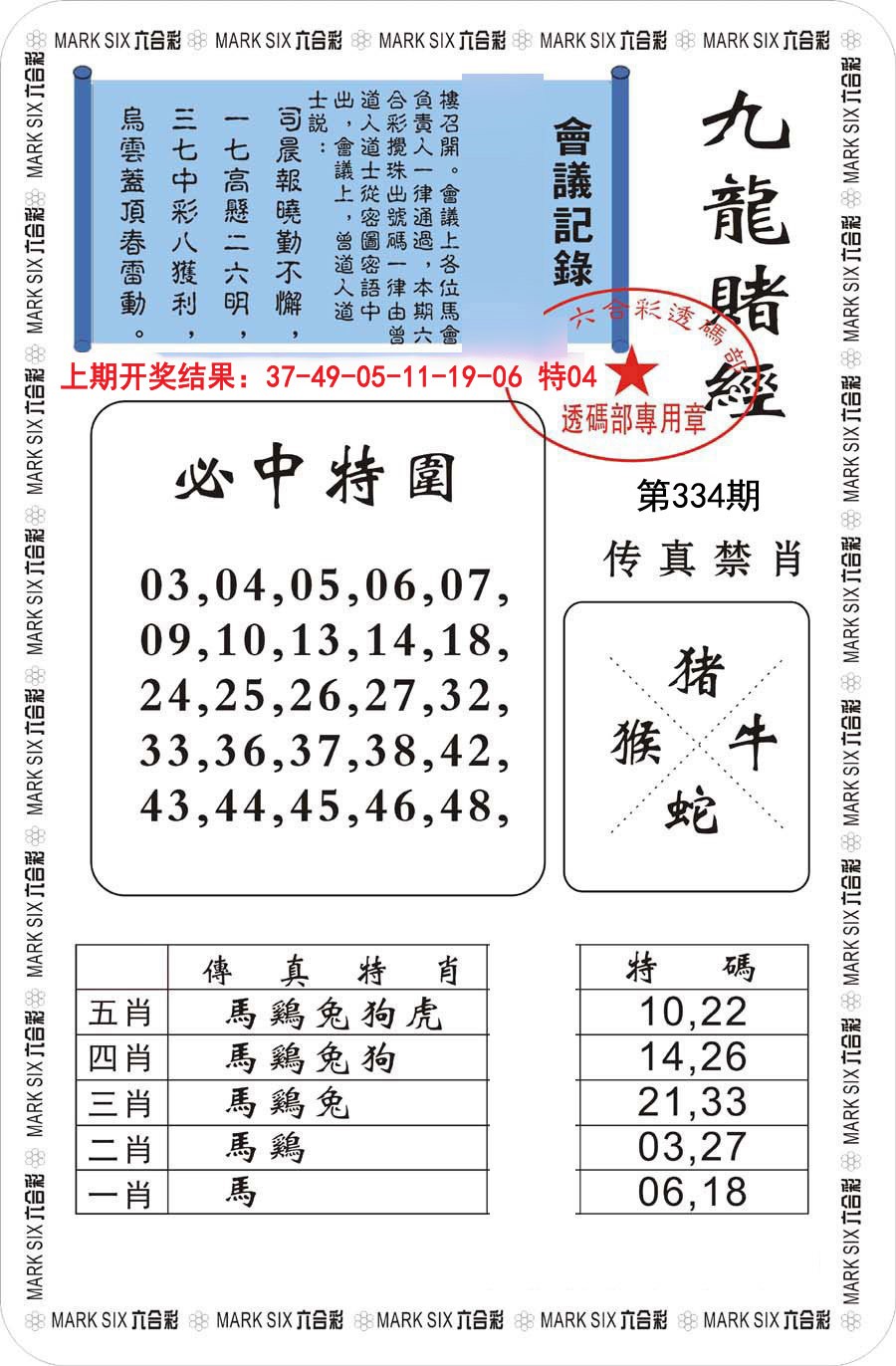 2024334期九龙赌经