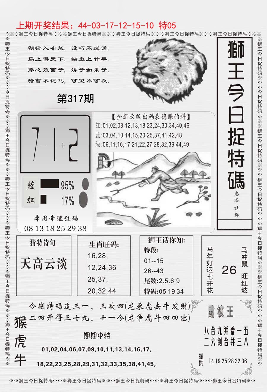 2024317期狮王今日抓特码