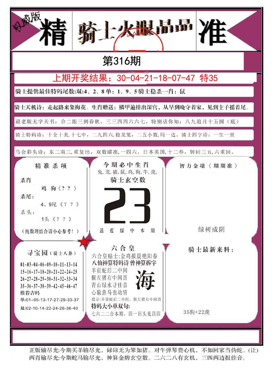 2024316期骑士火眼晶晶B