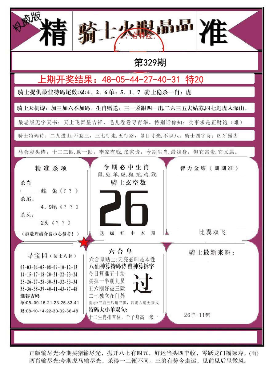 2024329期骑士火眼晶晶B