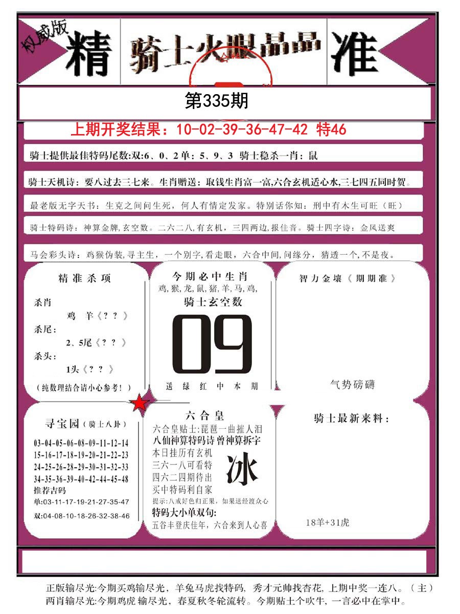 2024335期骑士火眼晶晶B