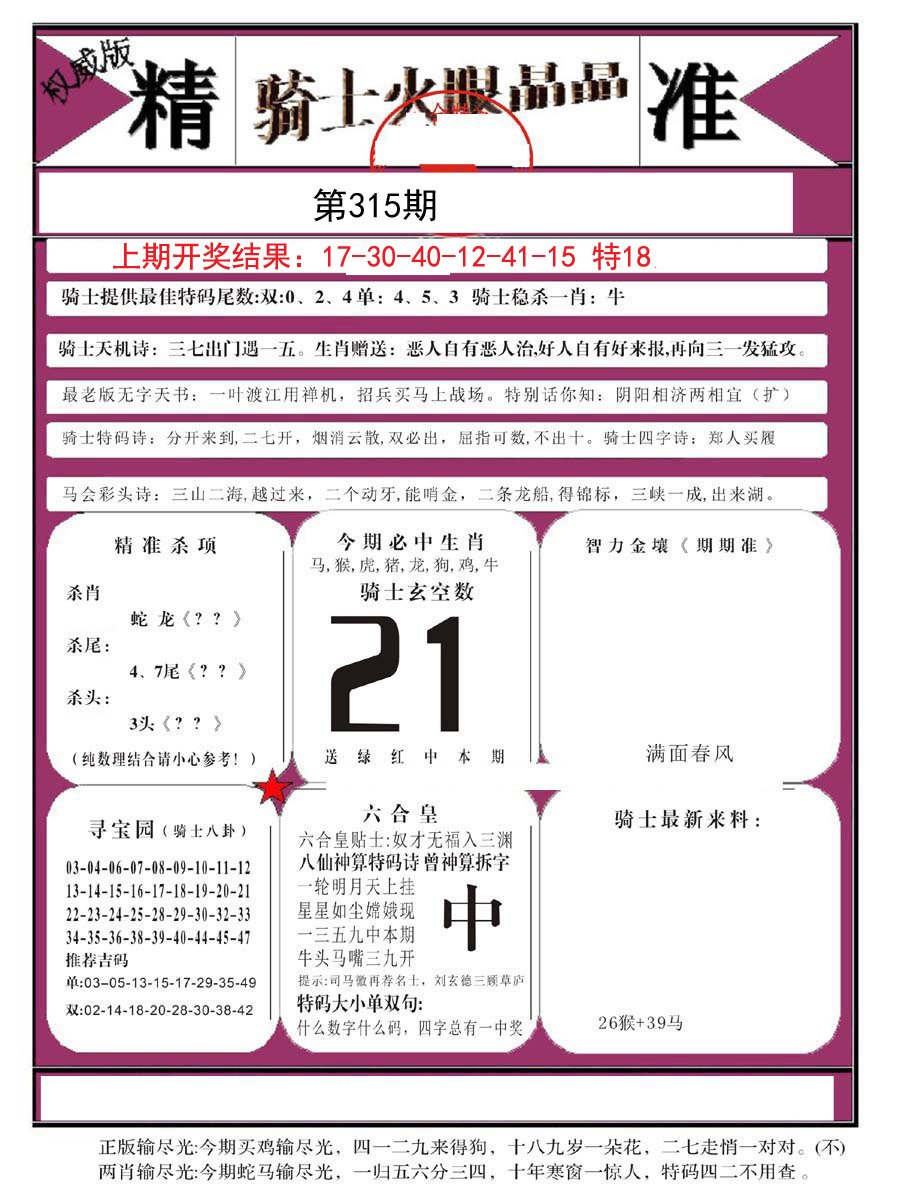 2024315期骑士火眼晶晶B
