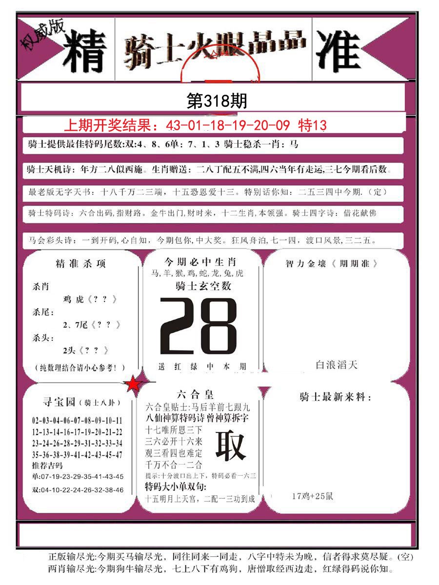 2024318期骑士火眼晶晶B