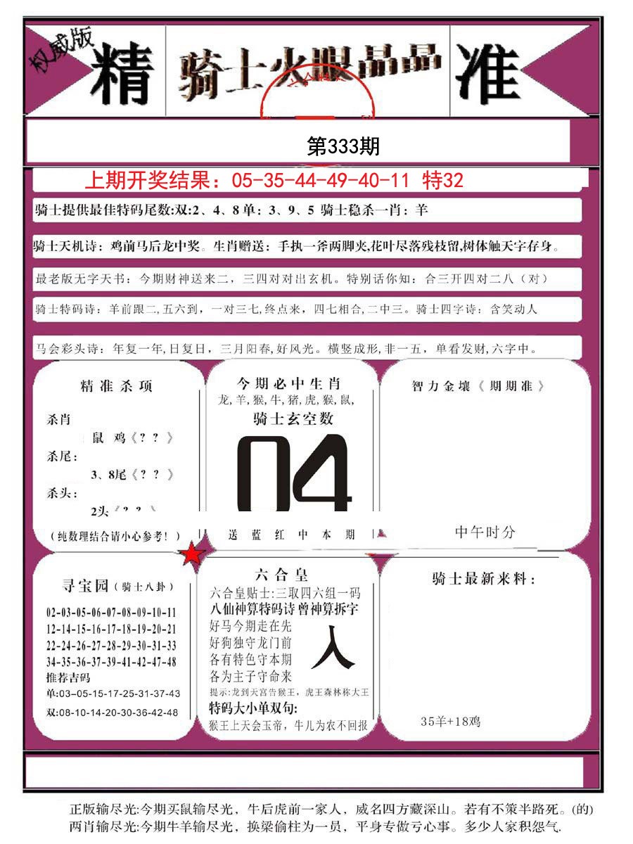2024333期骑士火眼晶晶B