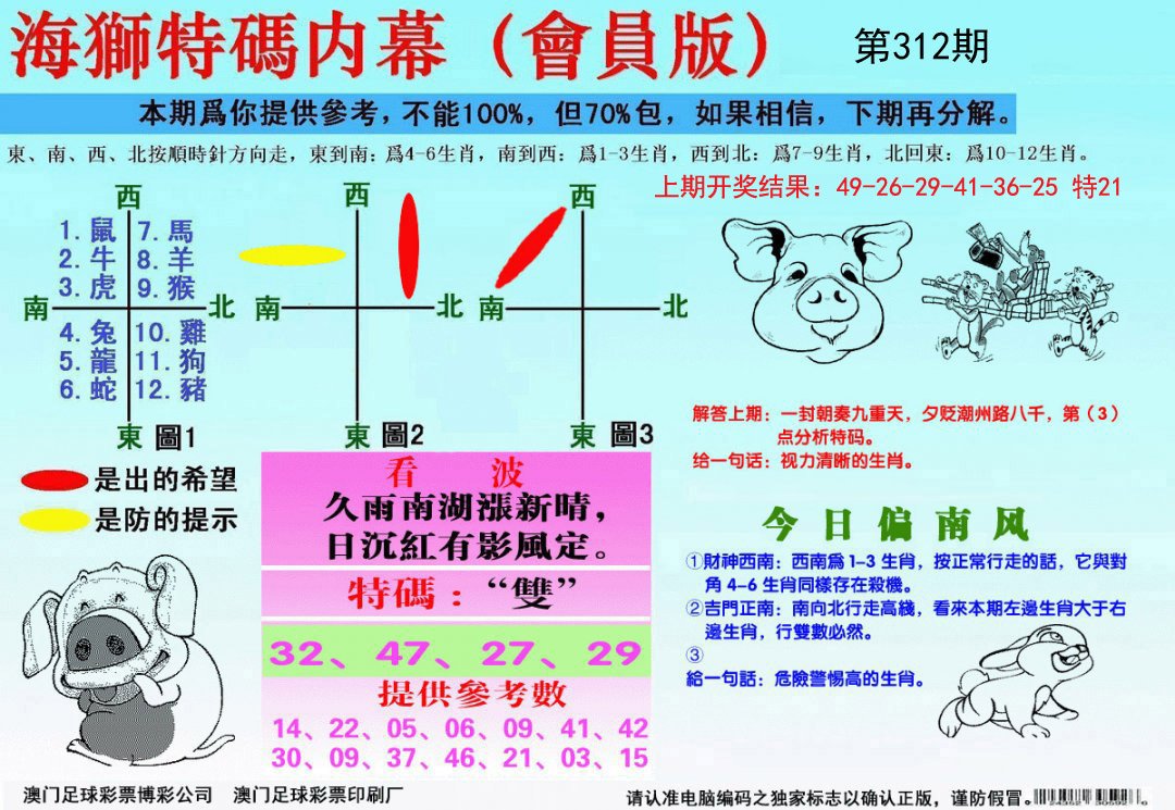 2024312期海狮特码会员报