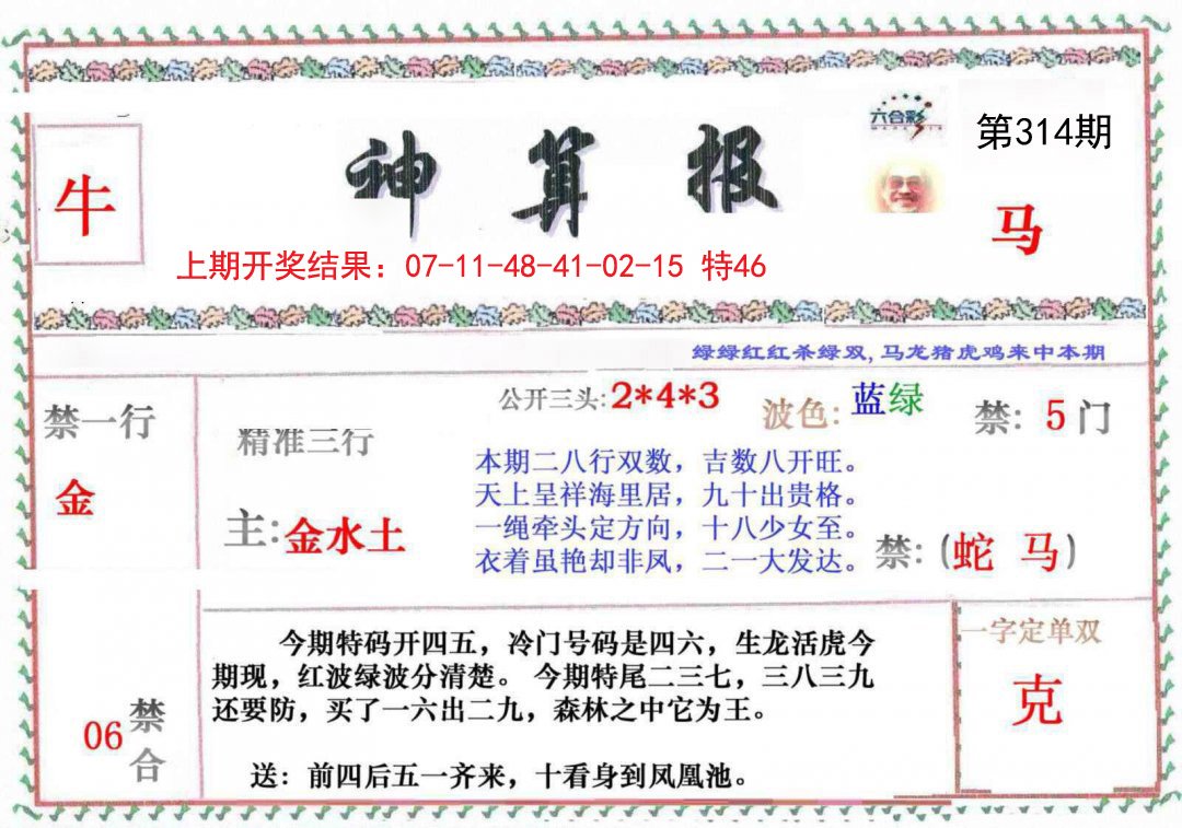 2024314期神算報