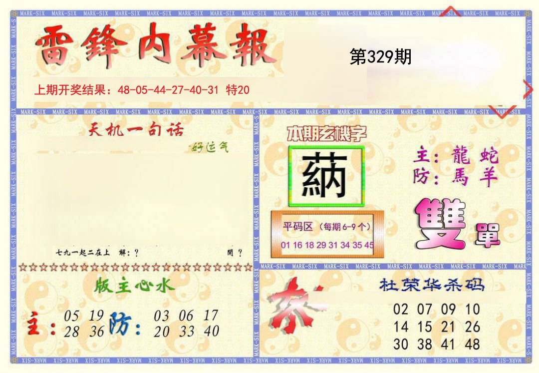 2024329期雷锋内幕报