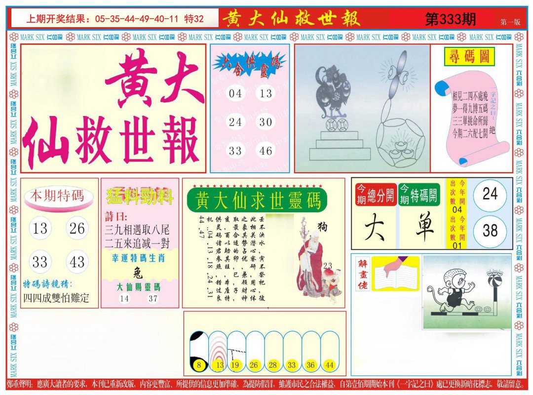 2024333期新黄大仙救世A