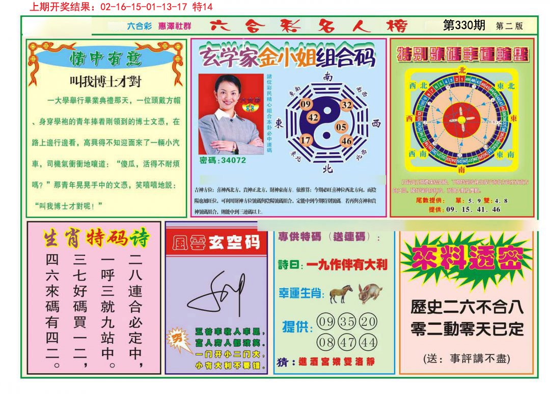 2024330期名人榜B