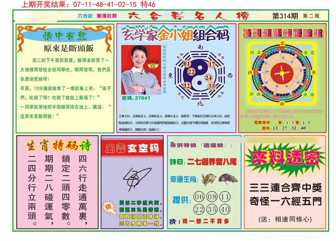 2024314期名人榜B