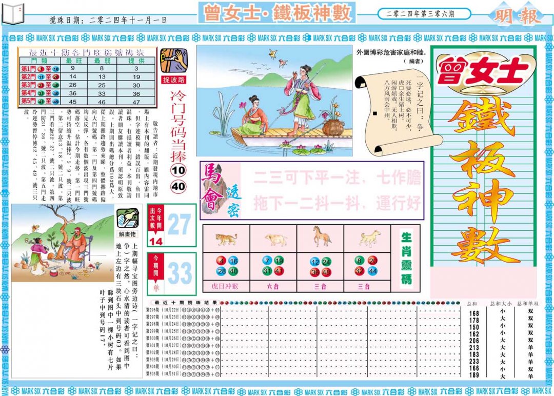 2024306期曾女士铁板神数A
