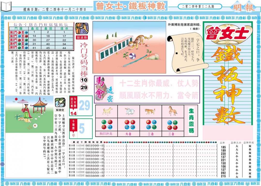 2024329期曾女士铁板神数A