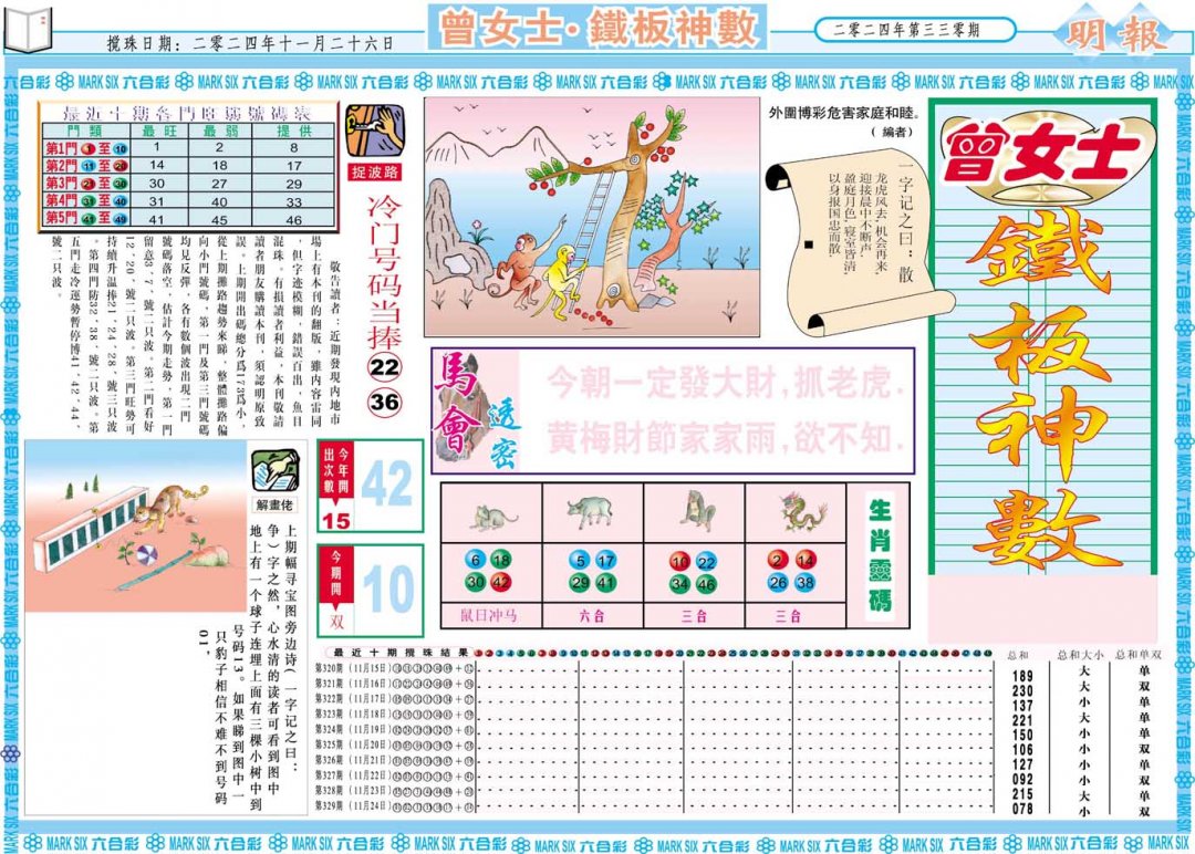 2024330期曾女士铁板神数A