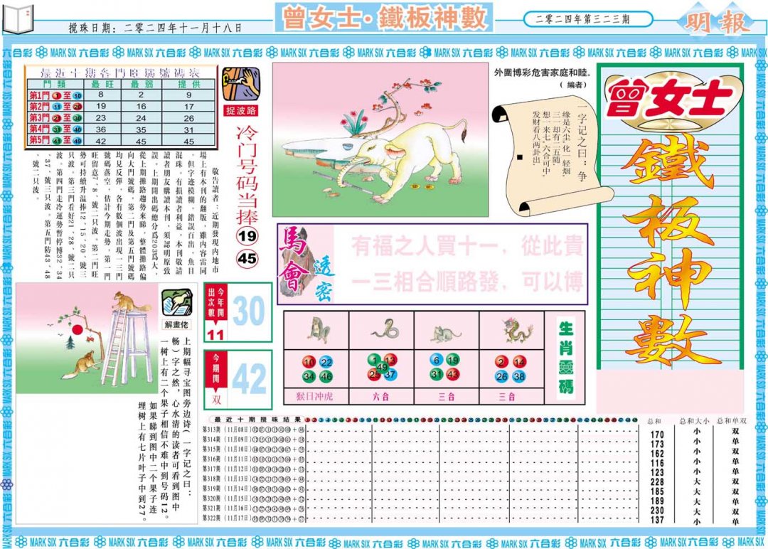 2024323期曾女士铁板神数A