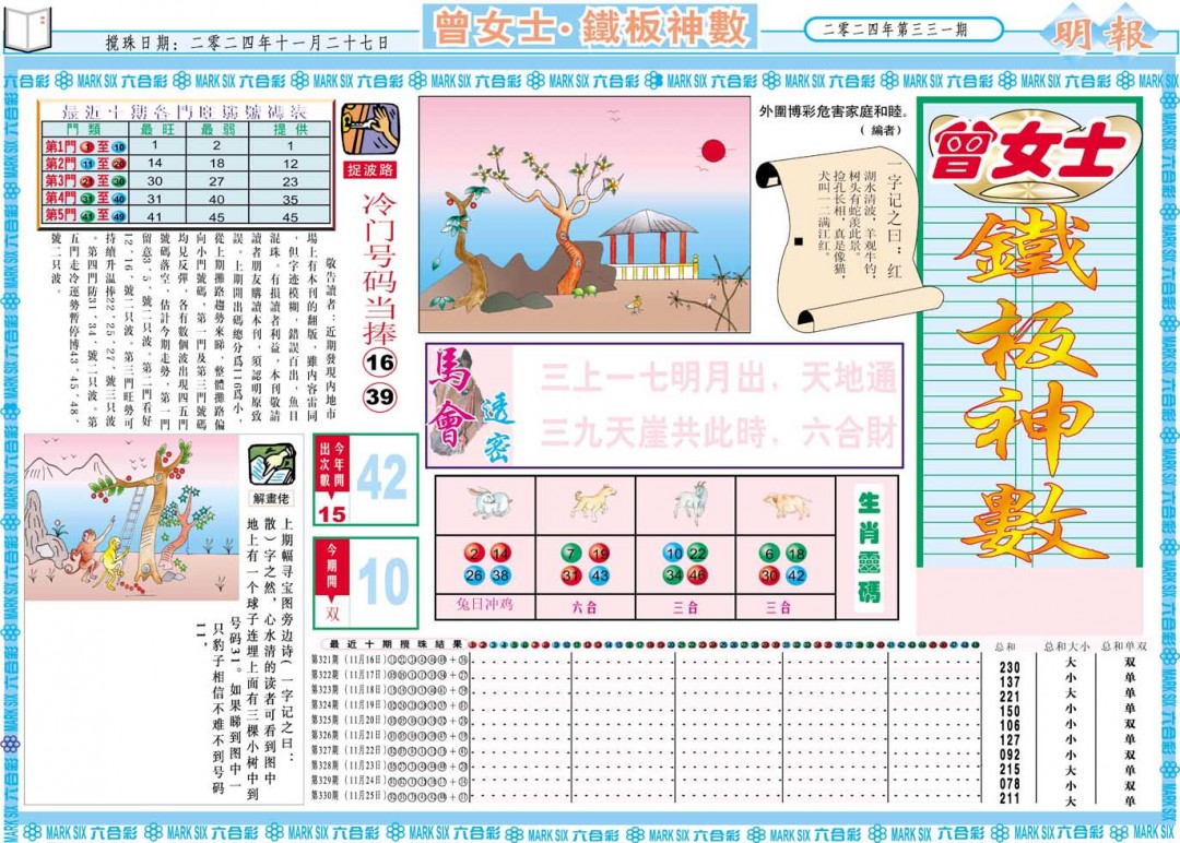 2024331期曾女士铁板神数A