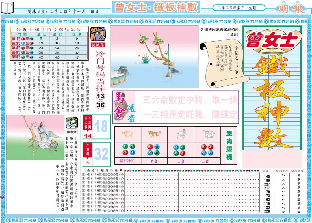 2024319期曾女士铁板神数A