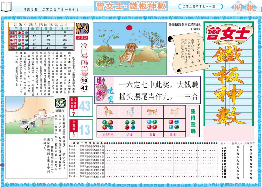 2024311期曾女士铁板神数A