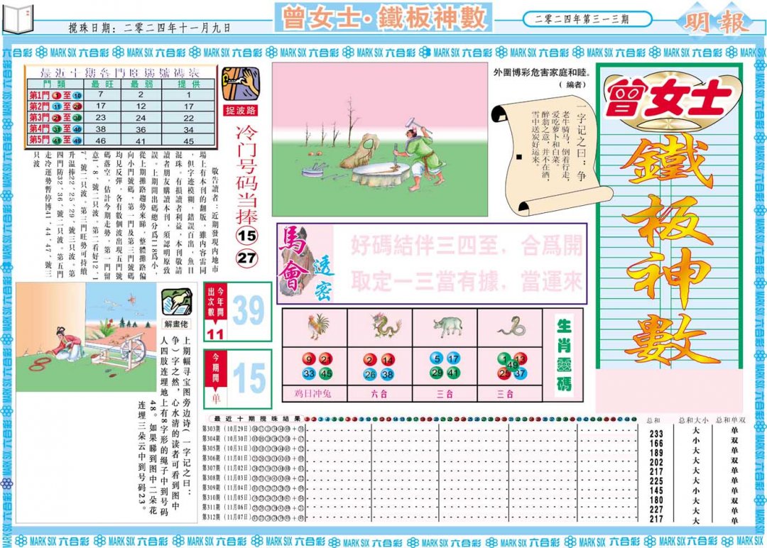 2024313期曾女士铁板神数A