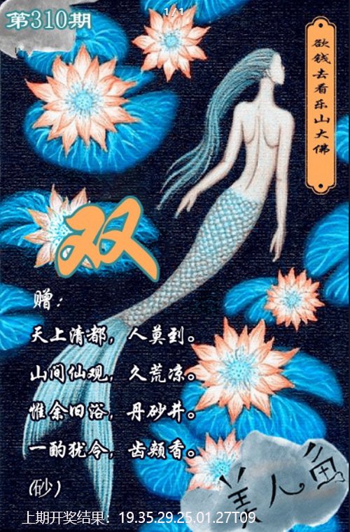 2024310期美人鱼单双中特图