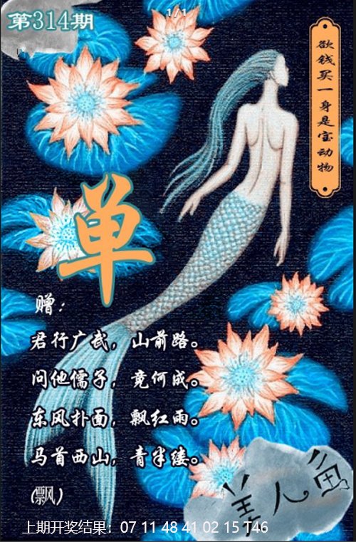 2024314期美人鱼单双中特图