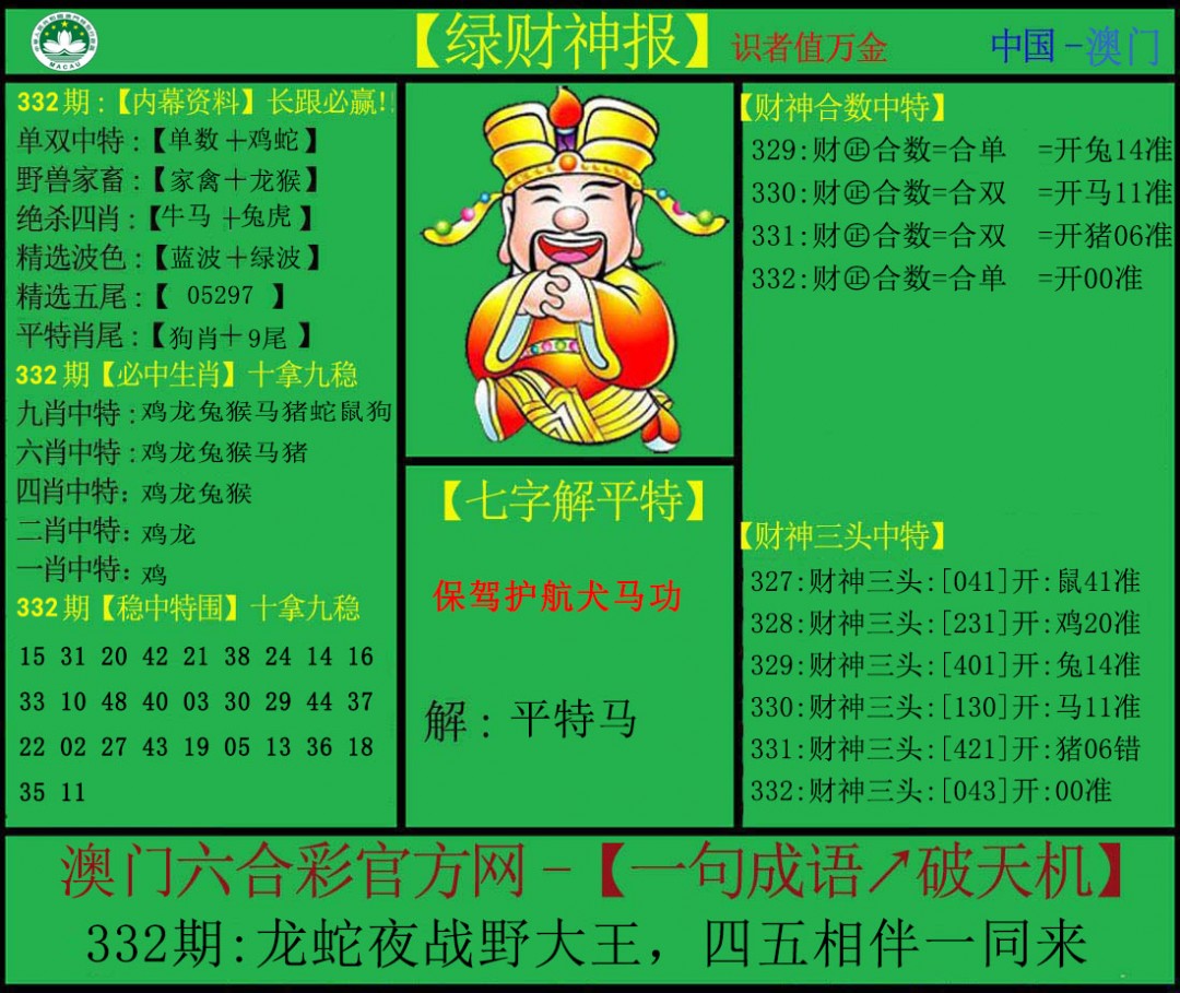 2024332期绿财神