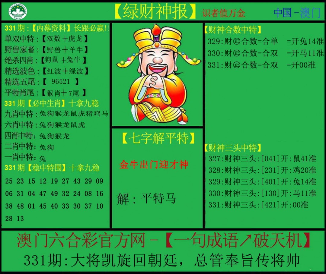 2024331期绿财神