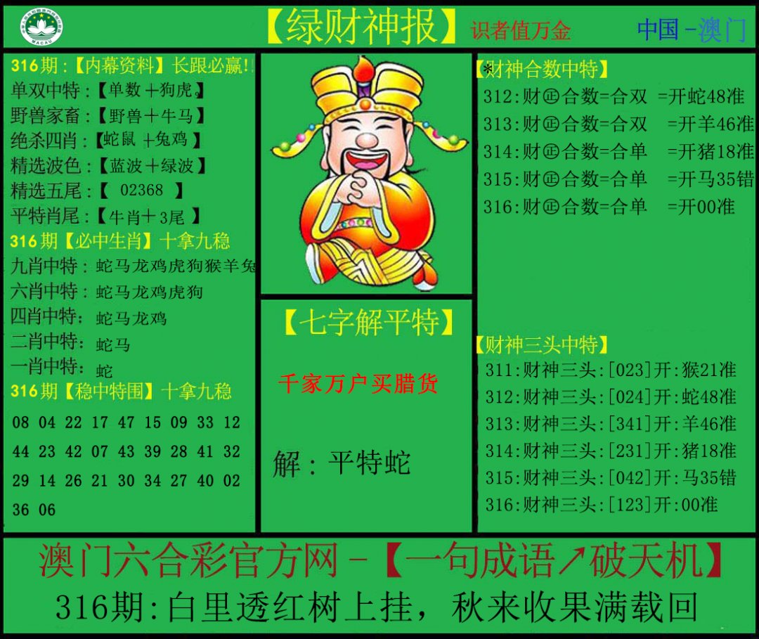 2024316期绿财神