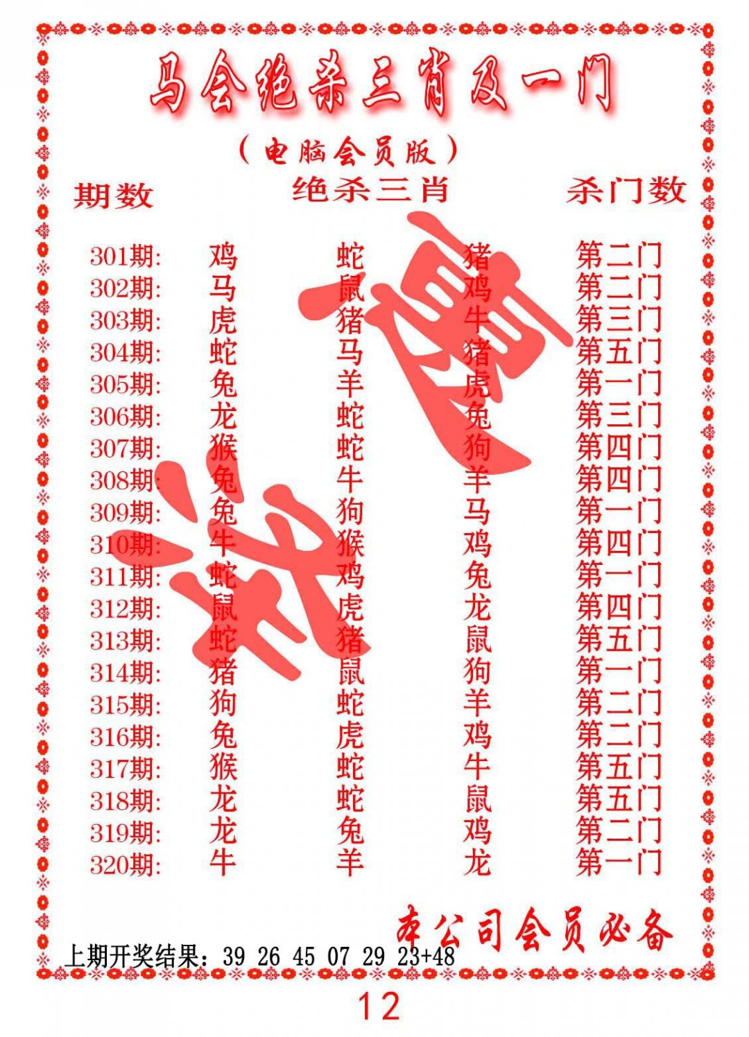 2024313期马会绝杀三肖及一门