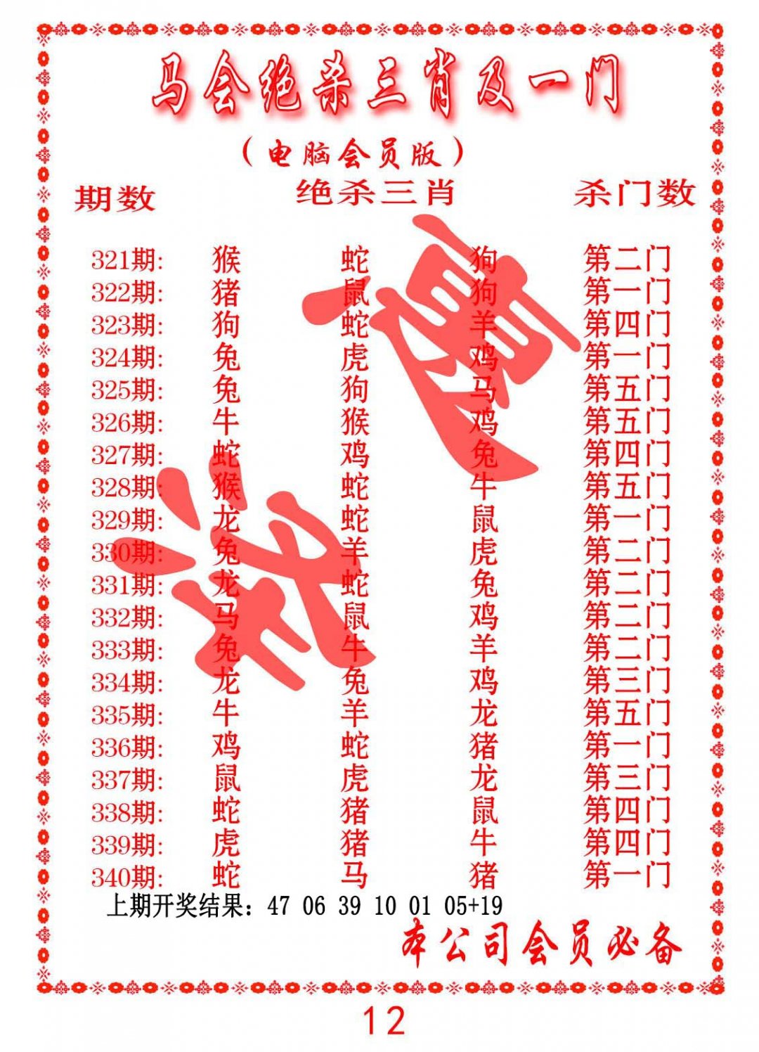 2024327期马会绝杀三肖及一门