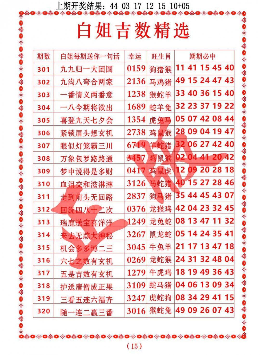2024317期白姐吉数精选
