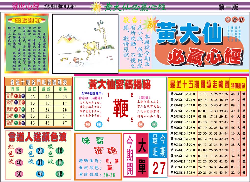 2024309期黄大仙必赢心经A