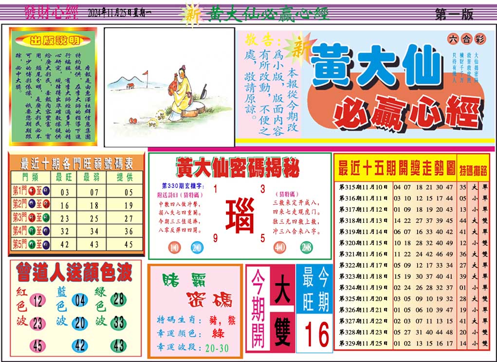 2024330期黄大仙必赢心经A