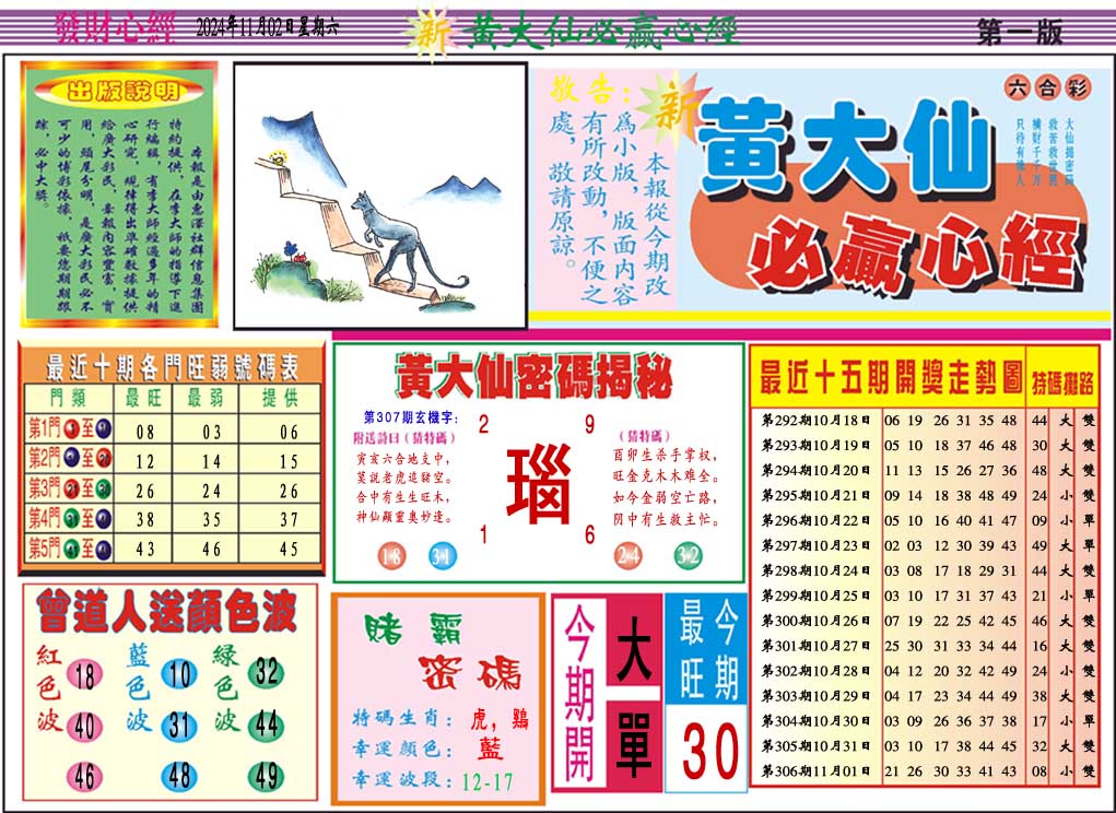 2024307期黄大仙必赢心经A