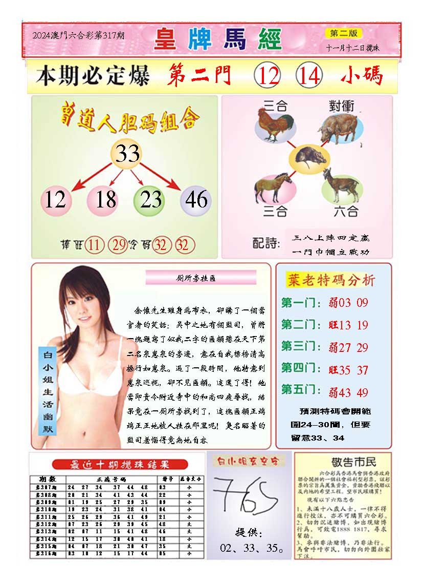 2024317期皇版马经B