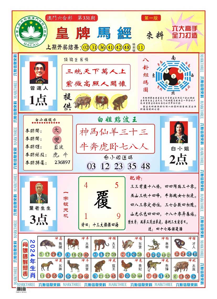 2024331期皇版马经A