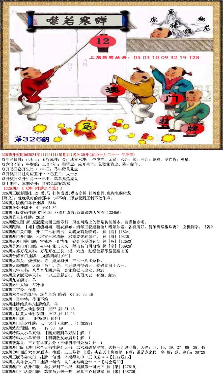 2024326期澳门挂牌之全篇