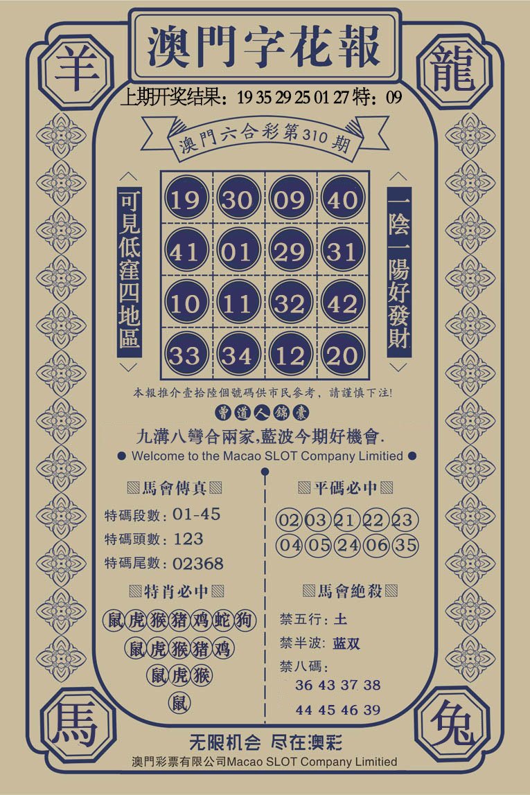 2024310期澳门字花报