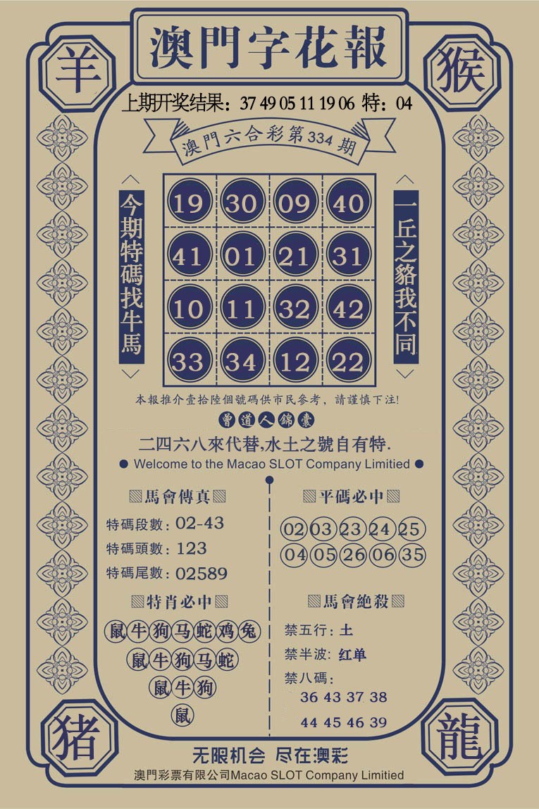 2024334期澳门字花报