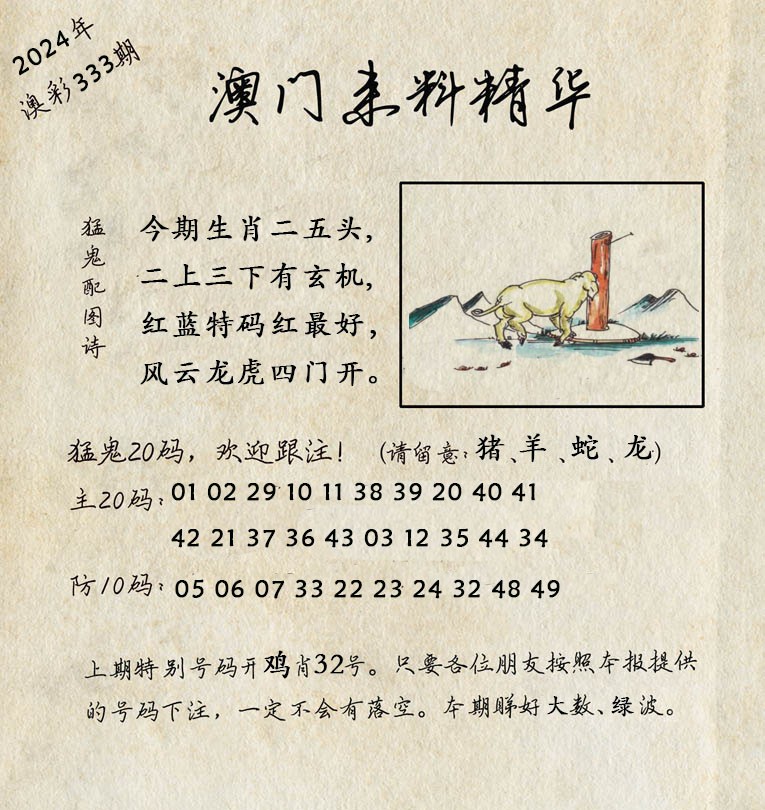 2024333期澳门来料精华