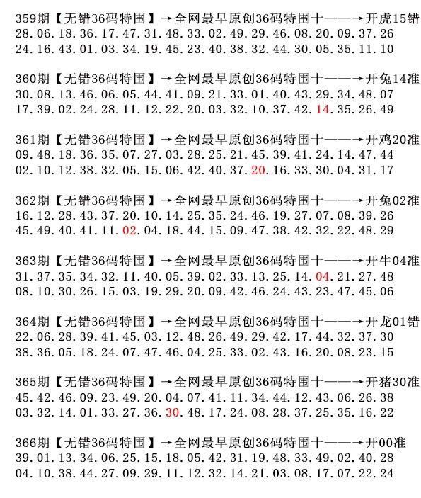 2024366期36码特围