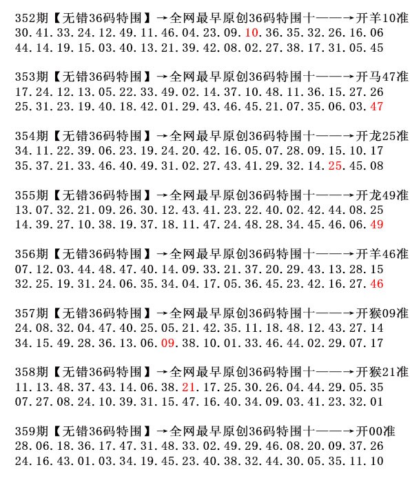 2024359期36码特围